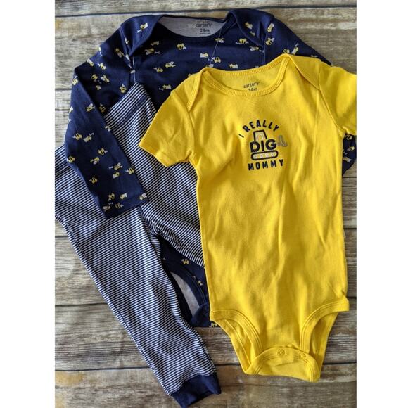 Carter's 3 piece matching set ne construction trucks 9m New - Picture 1 of 5